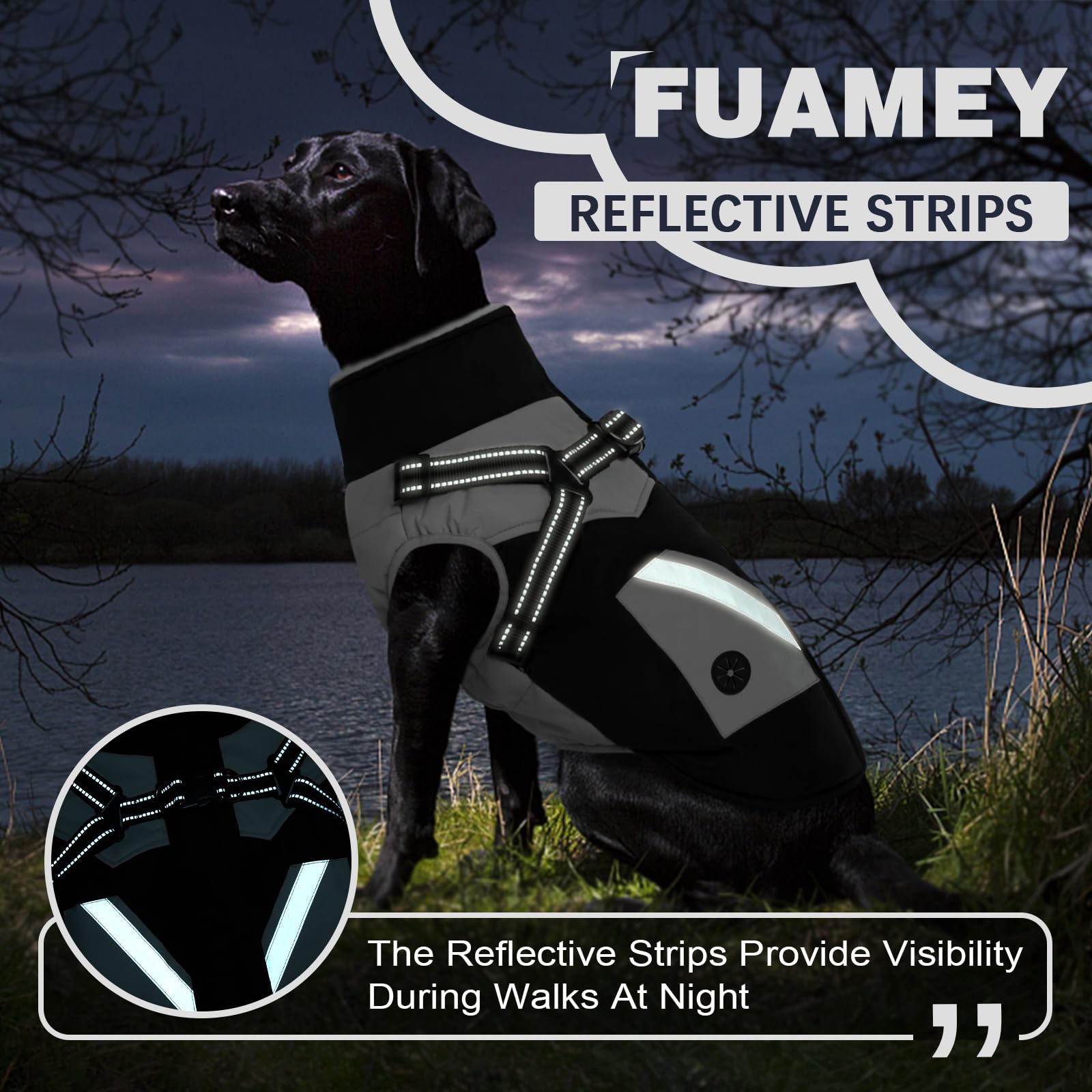 Fuamey Dog Jacket - Waterproof Winter Coat With Zipper - Reflective Vest For Medium Dogs - Black